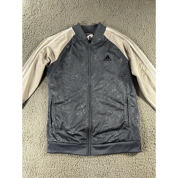 Adidas Floral Print Jacket Women Small Full Zip 3 Stripe - Picture 2 of 12